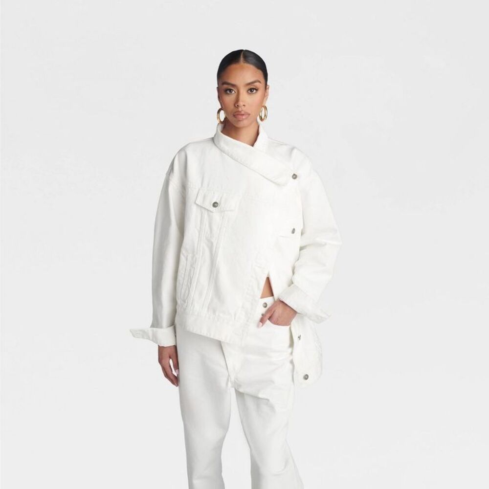 KBB by KAHLANA Women's 'The Asym Denim Jacket' - White XL